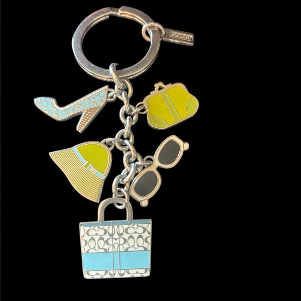 Coach Women's Silver and Blue Charm Key Holder
